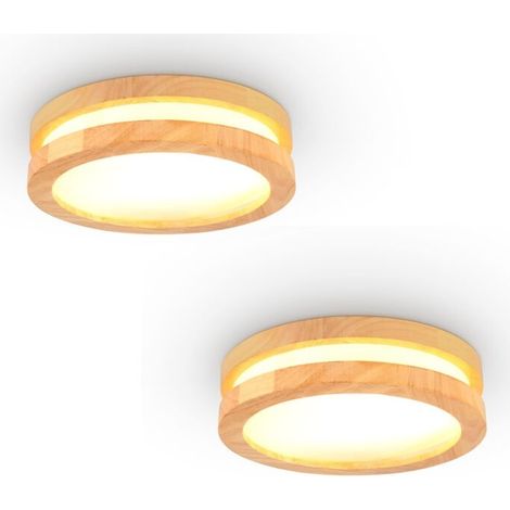 2x LED Plafonnier Rond 3000K 20x20x6cm Lampe Industrielle Moderne Lumière Blanc Chaud en Bois Luminaire Design Découpe pour Salle de Bain Couloir (1/5)