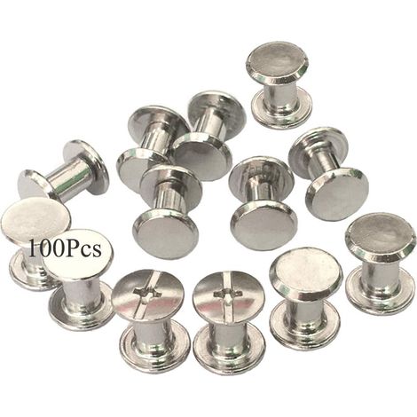100Set Rivet en Cuir Rivet en Métal à Double Capuchon Rivet Tubulaire Plaqué Nickel Reliure Chicago Vis Poteaux Rivet à Tête Plate Vis Ceinture Rivet pour Cuir Albums Livres Recettes de Cuisine M5x8mm (1/5)