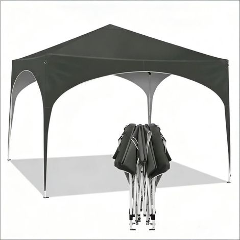 Pavillon élégant pliant 3x3 m – Gazebo imperméable anti-UV avec toit Oxford 210D argenté, hauteur réglable (250-258 cm), cadre métallique antirouille, inclut sardines et cordes – Idéal pour jardin, te