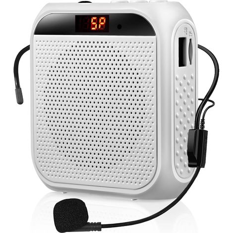 Portable Amplificateur de Voix pour Enseignants, 2200mAh Rechargeable Amplificateur de Son Système PA Micro Haut Parleur pour Enseignants,Réunion,Guide Touristique,Yoga,Salle de Classe (Blanc) (1/5)