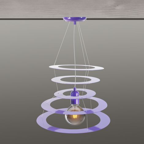 Suspension luminaire violet en métal – 5 anneaux superposés – Hauteur 55 cm – Compatible ampoules LED E27 – Éclairage moderne pour intérieur (1/2)