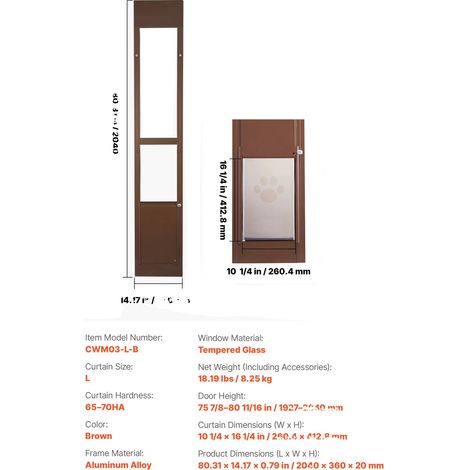 Puerta corredera de cristal para perros, altura regulable, diseño con cierre de seguridad, ancho 192,7-204 cm. (1/2)