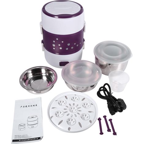 Boîte à lunch chauffante électrique 3 couches 220 V, ensemble chauffe-plats multifonctionnel (violet) (1/3)