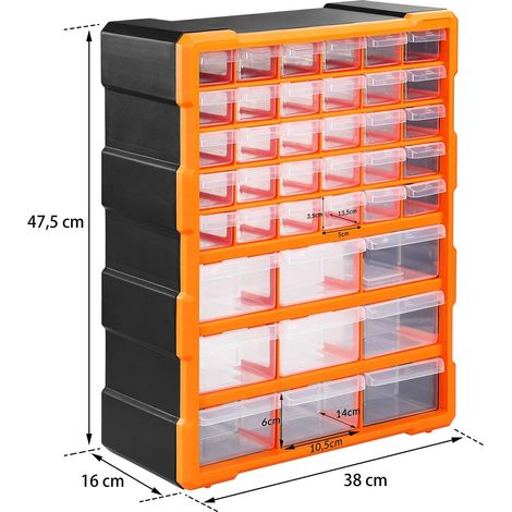 Erweiterbare Aufbewahrungsbox mit 39 Schubladen, Etiketten, Schrauben-, Werkzeug- und Kleinteileorganizer für Zuhause und Werkstatt (1/4)