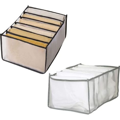 [JAMAIS UTILISÉ]Boîtes de rangement portables pour sous-vêtements de chambre à coucher, rangement pour placard à 7 grilles, compartiment pour jeans, boîtes de séparation en maille lavable, (2 pièces) (1/4)