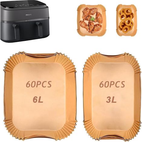 Papel para hornear Philips Airfryer, apto para freidoras de aire de doble cesta de 6L/3L, serie 3000 NA350 00, papel para hornear desechable antiadherente, 120 hojas por paquete. (1/5)