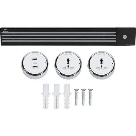 Prise électrique rail mobile 60cm 250VAC 8000W 32A avec 1 USB et 2 adaptateurs universels, socle mural de table pour cuisine (1/5)