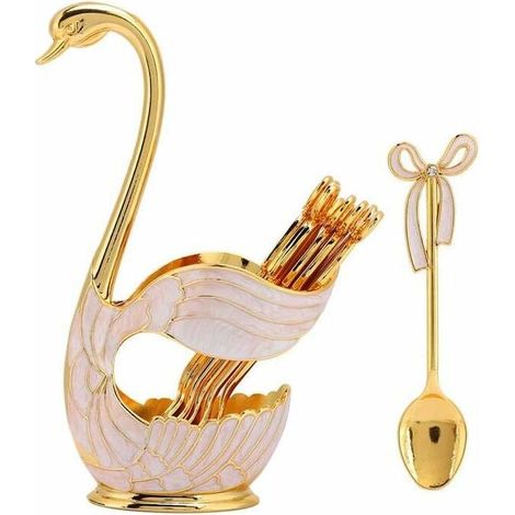 Metal Dessert Spoon for Coffee, Cutlery Base Swan Spoons Organizer (Gold M) (1/5)