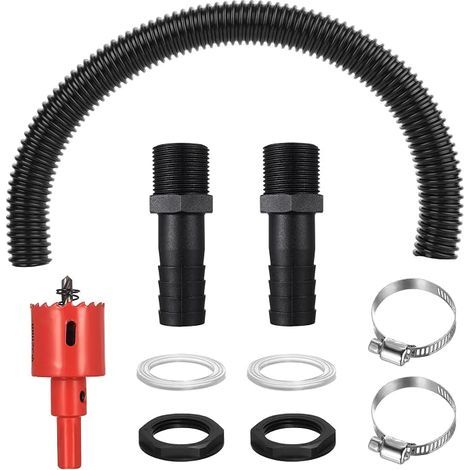 Raccord Collecteur Eau de Pluie, 25 mm Kits de Raccordement Raccords de Tuyau: kit de liaison pour récupérateurs + tuyau 50 cm, joints, colliers de serrage, écrous, scie cloche (1/5)