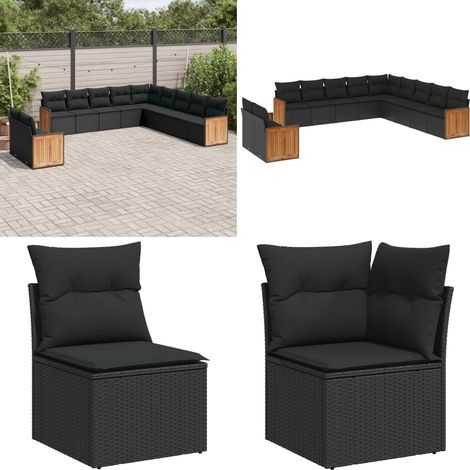 11-tlg. Garten-Sofagarnitur mit Kissen Schwarz Poly Rattan - Gartengestelle - Outdoor Möbel - Gartenmöbel Set - Lounge Gruppe - Rattan Gartenmöbel - Home & Living (1/5)