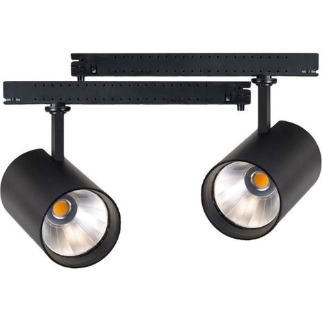 2 Kit Fari LED Binario Trifase 30W 4000LM, Corpo Nero Luce 3000K, CRI90 UGR19 Angolo 120°, D85X128mm, Driver Alimentatore a Scomparsa Lunga 289mm CB58130BC