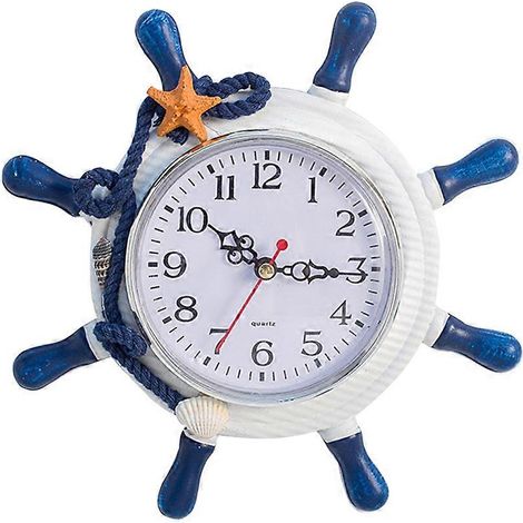 Horloge murale décorative en résine bleue et bois, idéale pour les chambres, les salons et les bureaux, mesurant 9,8 x 9,8 pouces. (1/2)