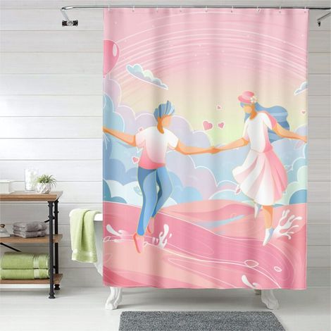 Rideau de douche imprimé amour, œillets plastique, design romantique (1/5)