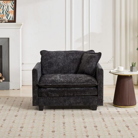 Sillón modular Cloud de 1 plaza - Asiento ergonómico ultracómodo para salón - 107 x 75 x 84 cm - en tejido de chenilla negro (1/5)
