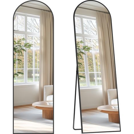 SONGMICS Specchio a Figura Intera, 150 x 40 cm, Specchio da Terra ad Arco con Supporto, Cornice in Lega di Alluminio, Vetro Temperato, Camera da Letto Soggiorno, Natale, Nero Inchiostro LFM035B01 (1/5)