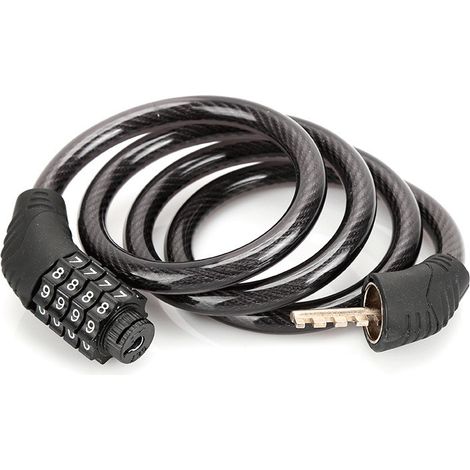 Câble antivol en acier à combinaison à quatre chiffres, 1 mètre, 10 mm d'épaisseur - antivol de vélo - câble antivol noir - antivol pour véhicules électriques/motos (usage extérieur) (1/5)