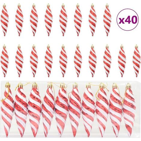 40 boules décoratives de Noël en spirale en plastique rouge (1/5)