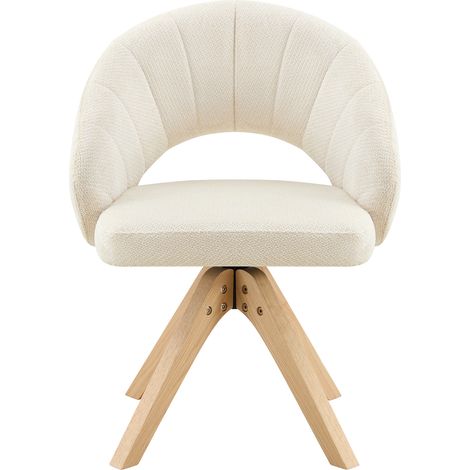 Lot de 2 chaises pivotantes légères de style rétro luxueux. Tissu texturé blanc et pieds en bois massif, fonction pivotante silencieuse à 360°. Dossier courbé enveloppant. Convient à la salle à manger (1/5)