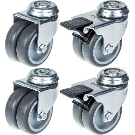 Rollen - Gummi - 75mm - Set von 4 - Tragfähigkeit 400kg - Mit Bremsen