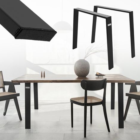 ML-Design Jeu 2x Pieds de Table Loft 90x72 cm, Noir, Profil 8x2 cm, Acier Inoxydable, Design Industriel, Forme en U, Piètement de Table Scandic, Profilé Carré, Patins de Table Basse et de Banquette (1/5)