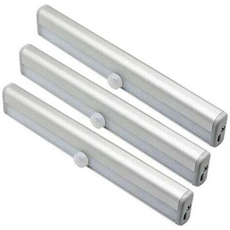 NALOOKAMIC  Lot de 3 lumières LED avec détecteur de mouvement pour armoire, 10 spots LED sans fil, lumières LED pour armoire, éclairage LED alimenté par batterie avec bandes magnétiques, veilleuse pou