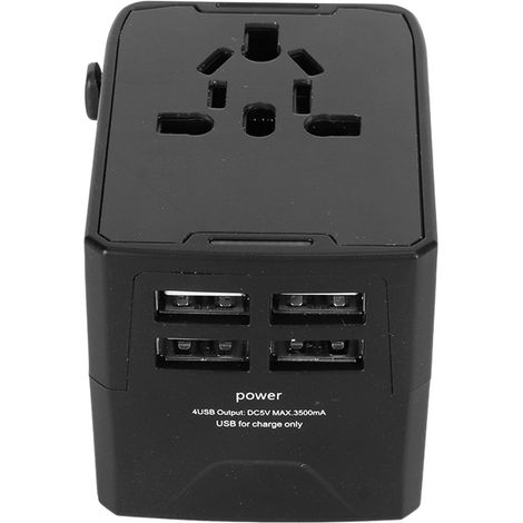 Adaptateur de voyage universel Smart Power, adaptateur de prise international, convertisseur de prise tout-en-un, chargeur mural 6,3 A, 4 ports USB, compatible Europe, États-Unis, Royaume-Uni, noir (1/5)