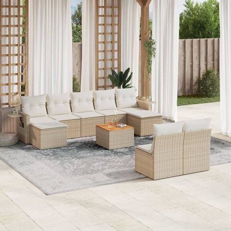10-tlg. Garten-Sofagarnitur mit Kissen Beige Poly Rattan vidaXL (1/5)