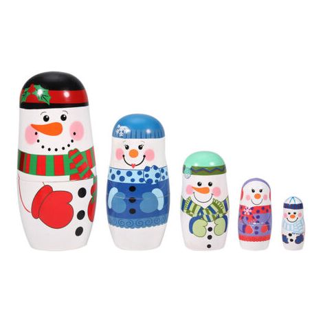 Poupées Matryoshka en bois peintes à la main, 5 pièces, ensemble de nidification russe, décoration de la maison (grand bonhomme de neige) (1/5)