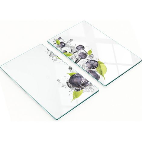 Stilvolle und robuste Glasbretter mit Blaubeeren- und Eiscreme-Motiv, 2 x 30 x 52 cm (1/5)