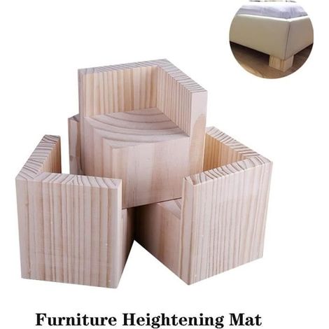 Lot de 4 Élévateurs de Meubles Rehausseurs de Meubles en Bois, Lit de Bureau Riser Meubles Pieds de Levage Pieds jusqu\'à, 6x6x8cm (1/4)