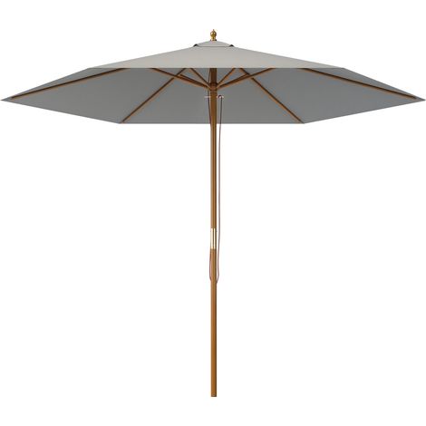 Outsunny 2.5m Wood Garden Parasol Sun Shade Patio Outdoor Wooden Umbrella Canopy, Table Market Umbrella with Vent, 38mm Pole, Rope Pulley Mechanism, Light Grey (1/5)