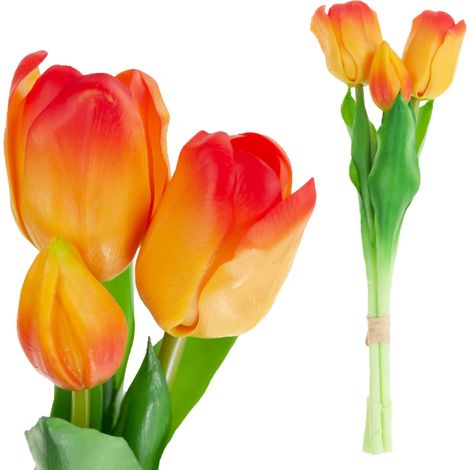 CV17690-4 RAMO DE TULIPANES DE SILICONA DE GOMA 3 PIEZAS LUX naranja TULIPANES REALISTAS