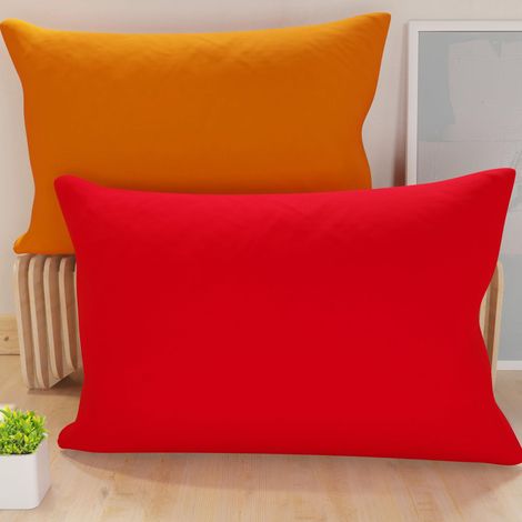 Lot de 2 Taies d'oreiller de Lit 80x50 cm, Housses de Coussin Unies Double Face Orange Rouge, Taie Oreiller 100% Microfibre Hypoallergénique