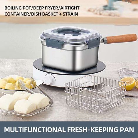 1 set of colors: see photo. Material: stainless steel. Stainless steel frying pan, portable outdoor food storage container.