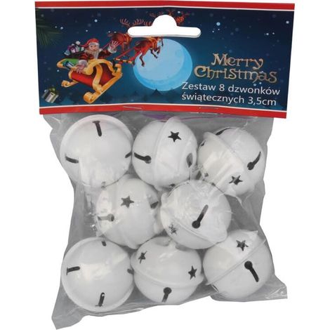 Campanellini di Babbo Natale in metallo, 3,5 cm, ciondoli bianchi