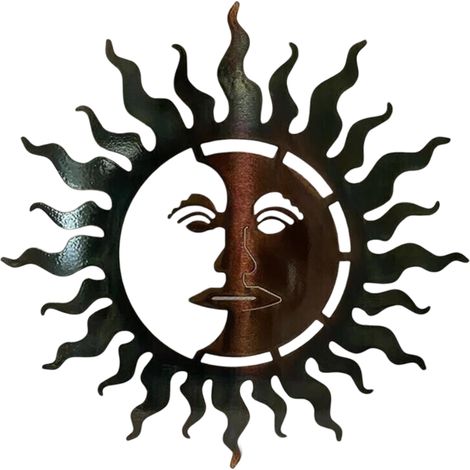 Sun Moon Wall Art - Solid Steel Metal Wall Decor - Indoor Outdoor Use - Black - 1 Piece (1/5)