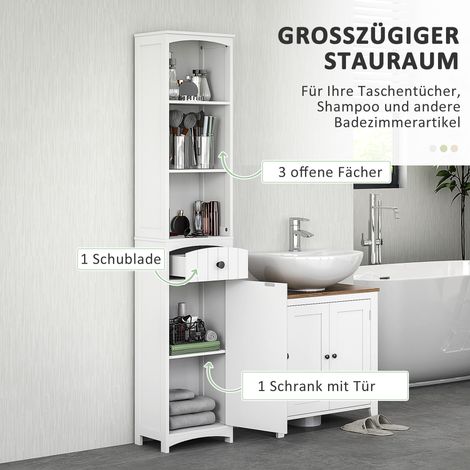 Meuble salle de bain 3 étagères 1 tiroir robuste MDF blanc