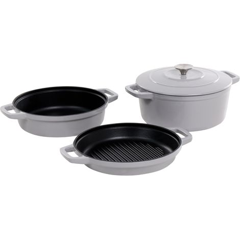 Batería de cocina de 4 piezas de hierro fundido apto para el horno compatible con todo tipo de placas cocina gris claro Castlina (1/5)