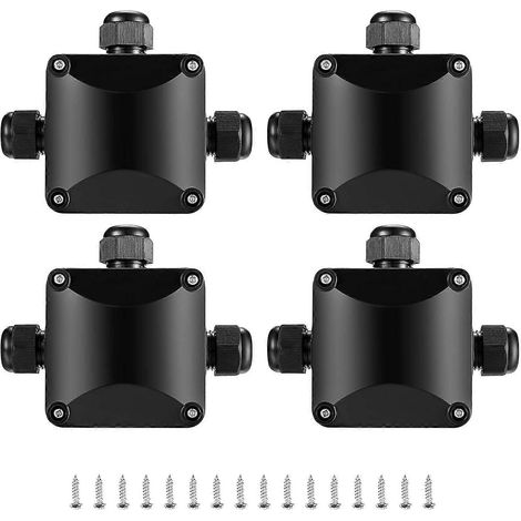 Lot de 4 boîtes de jonction IP68, connecteur étanche 3 voies, 5,5 mm - 10 mm / Noir (1/5)