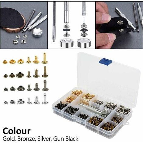ALLIANDIS480 Rivets Cuir Set Double Casquette ,Rivet Tubulaire Métal 3 tailles avec Punch Pince et 3 Pièces Outils de Fixation (1/3)