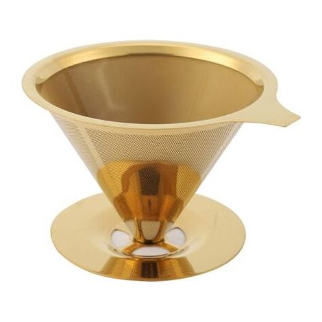 Filtre goutte-à-goutte à café en acier inoxydable, titane et or, avec support de tasse et poignée (1/4)