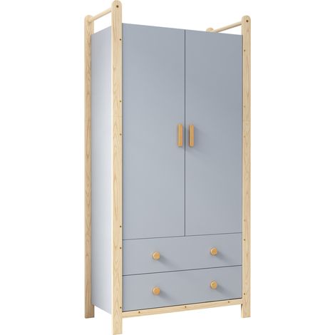 Doppelschrank mit Garderobe und Regal, 2 Schubladen, 180,5 cm, Blau-Holz (1/5)