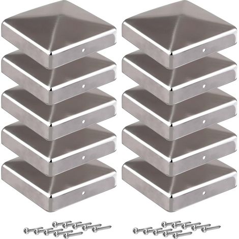 10 Pièces Chapeaux poteau acier galvanisé 9x9 cm, forme pyramidale métal – résistant intempéries (1/5)