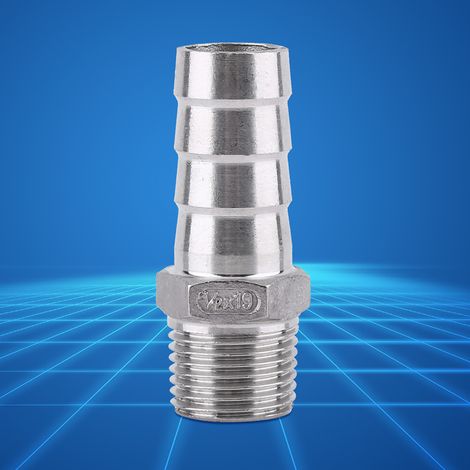 Raccord de tuyau d'eau mâle en acier inoxydable, connecteur à embout cannelé (1/2" x 19 mm) (1/5)
