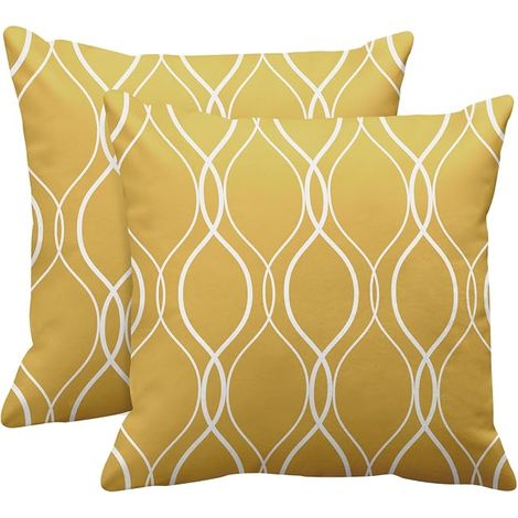 Lot de 2 Housses de Coussin Carrées, Lignes Blanches et Jaunes 45x45cm, Décoration Moderne pour Salon, Canapé et Extérieur