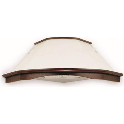 BELLA weiße rustikale Eckküchenhaube mit tabakfarbenem Holzrahmen 105 cm