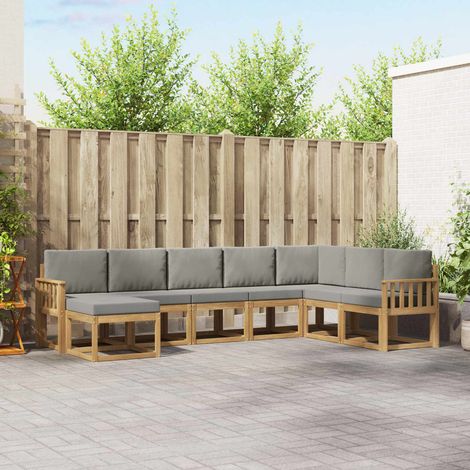 vidaXL Conjunto de sofás de exterior 8 uds. Blanco y Gris Claro (1/5)