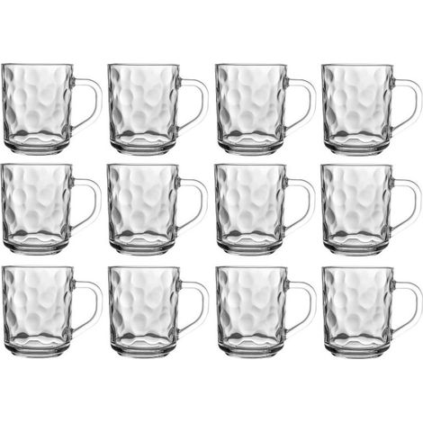 Lot de 12 tasses en verre martelé - Transparents Contenance 24,6 cl Entièrement en verre - Livraison gratuite