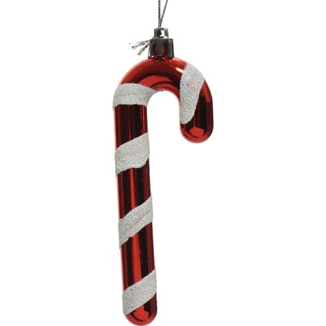 Kaemingk – Cannes en sucre d'orge décoratives rouge et blanc à paillettes – Plastique incassable, 13,5 cm, lot de 2