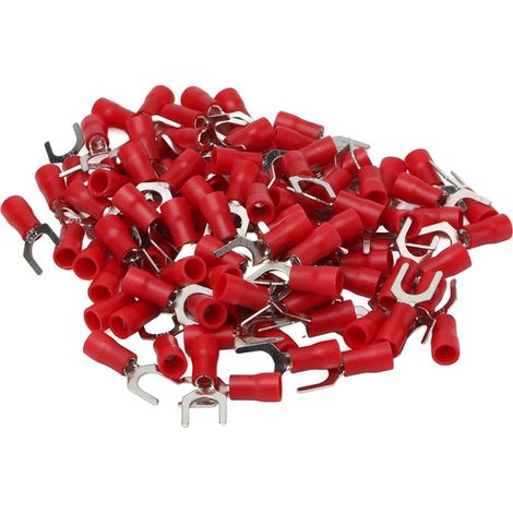 Lot de 100 cosses à fourche isolées en cuivre et PVC, connecteurs de câbles en U, bornes à sertir électriques 16-14 AWG (1/5)